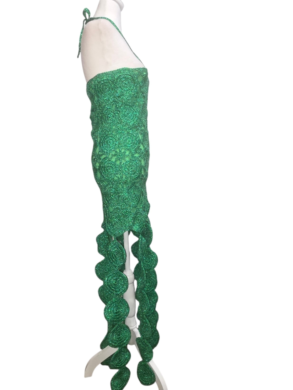 Simon Miller Beep Beep Dress Gummy Green Crochet Halter Fringe Midi Festival Y2K - Picture 5 of 12